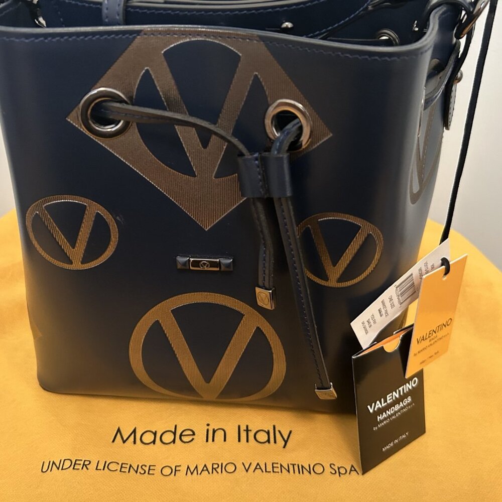 VALENTINO BY MARIO VALENTINO MIDNIGHT BLUE BUCKET /SHOULDER BAG